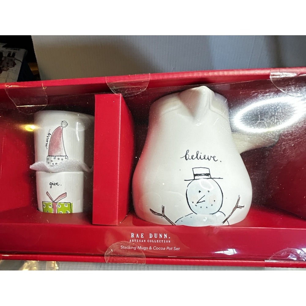 Rae Dunn Artisan Collection 3-Piece Stackable Mug & Cocoa Pot Set Snowman